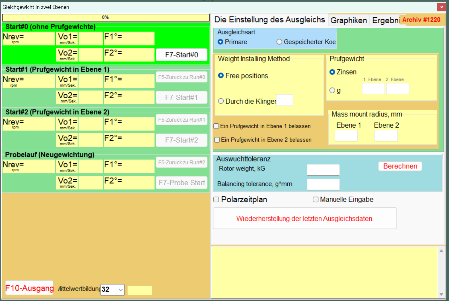 Eingabemaske des ISO 1940 Toleranzrechners in der Balanset-1A Software.